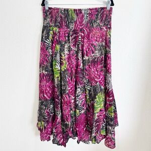 Grace Elements Skirt Womens‎ Large Purple Tropical Smocked Gauzy Cotton Beachy